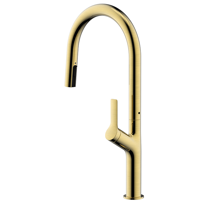 Brushed Gold Kitchen Faucet 304 Stainless Steele Single Handle Mixer Tap With Pull Down Concealed Spray Kitchen Faucets