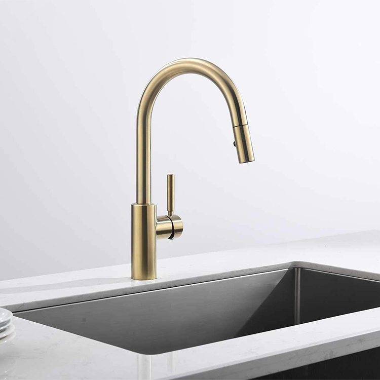 Amazons Online Hot Selling Pull Down Kitchen Faucets Single Handle Hot And Cold Water Tap Gold Kitchen Faucet