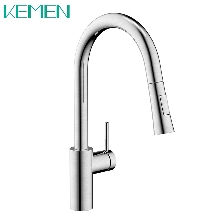 China Faucet 304 Stainless Steel Kitchen Sink Tap Single Handle Brushed Surface Pull Down Stainless Kitchen Faucets