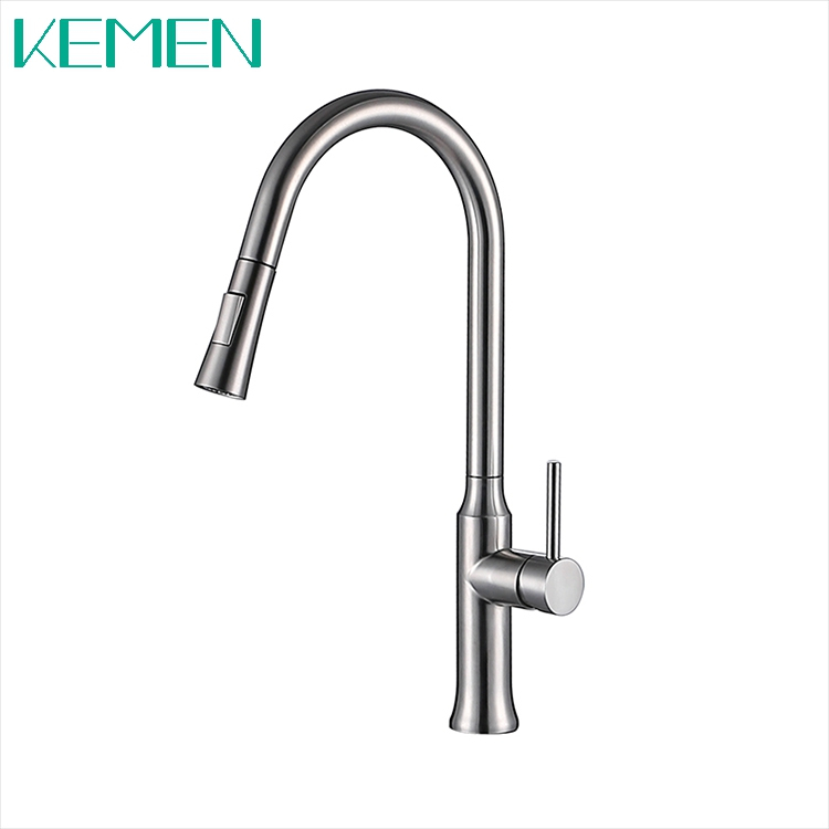 China Hot Sale One-handle Long Neck Kitchen Faucets 304 Mixer Tap Pull Down Kitchen Faucet