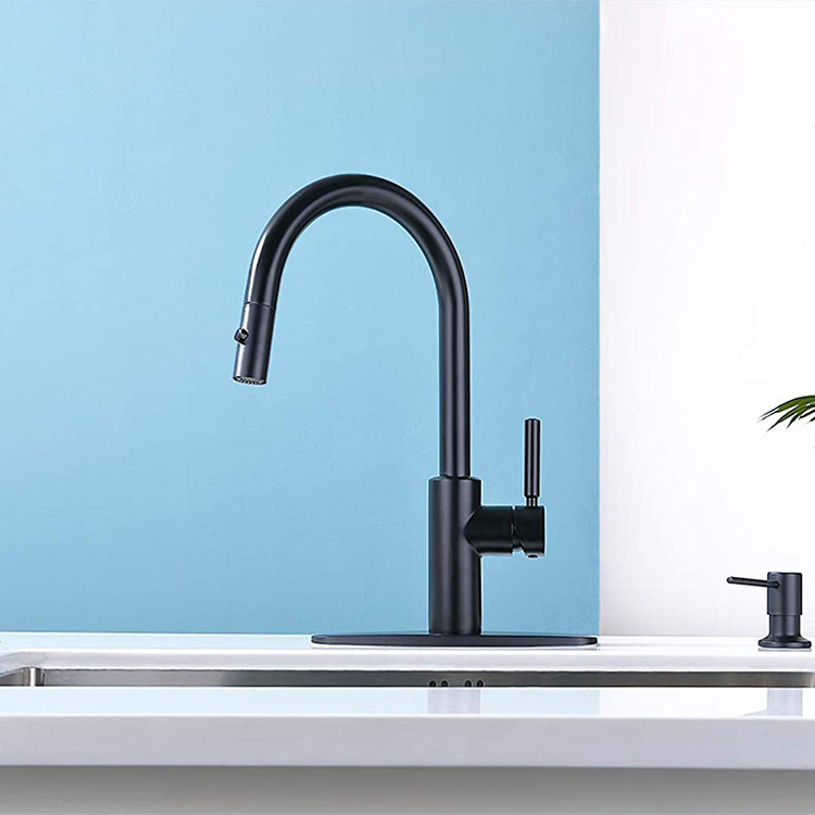 2021 Amazon Hot Selling New Design SUS 304 Single Handle Pull Down Kitchen Sink Tap Black Kitchen Faucet