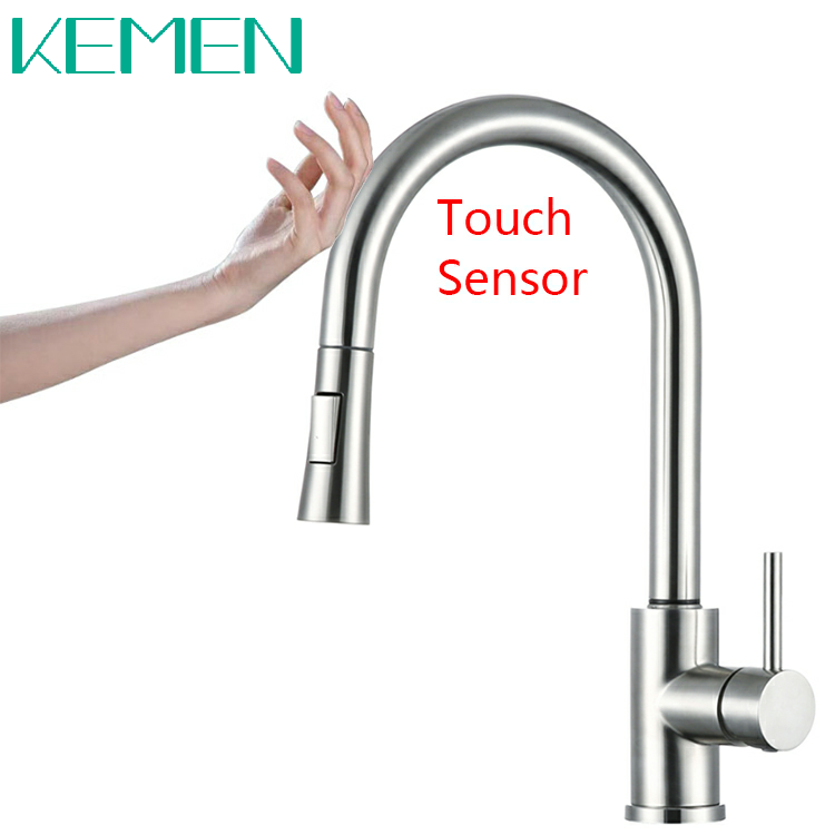 Amazon Hot Selling Smart Taps 304 SS Automatic Deck Mounted Single Handle Touch Sensor Pull Down Mixer Kitchen Faucet