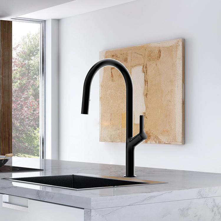 Latest Design One Handle Matte Black Kitchen Faucet Stainless Steel Kitchen Faucet With Pull Down Sprayer