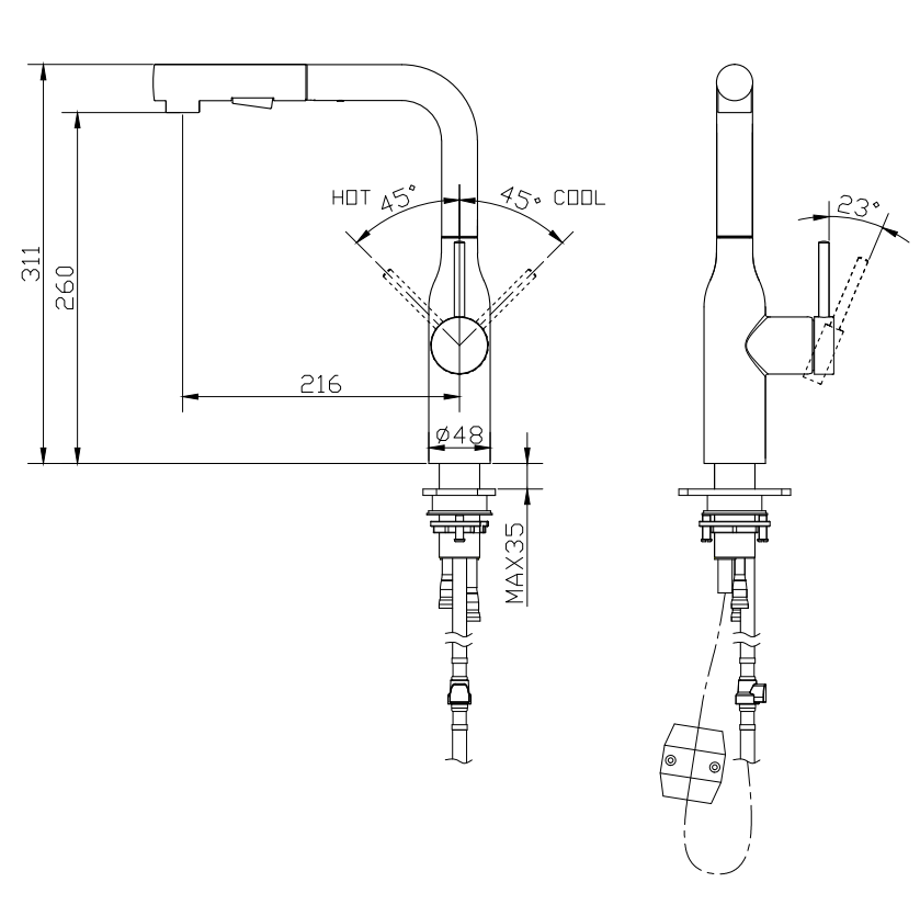 short kitchen faucet