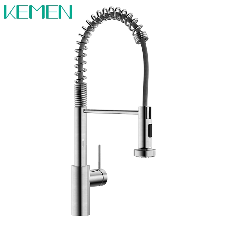 New Design Kitchen Faucet Stainless Steel Brushed Finished Faucet Single Lever Pull Down Sprayer Spring Kitchen Sink Faucet