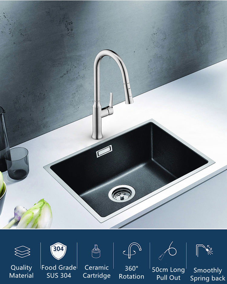 black and silver kitchen faucet