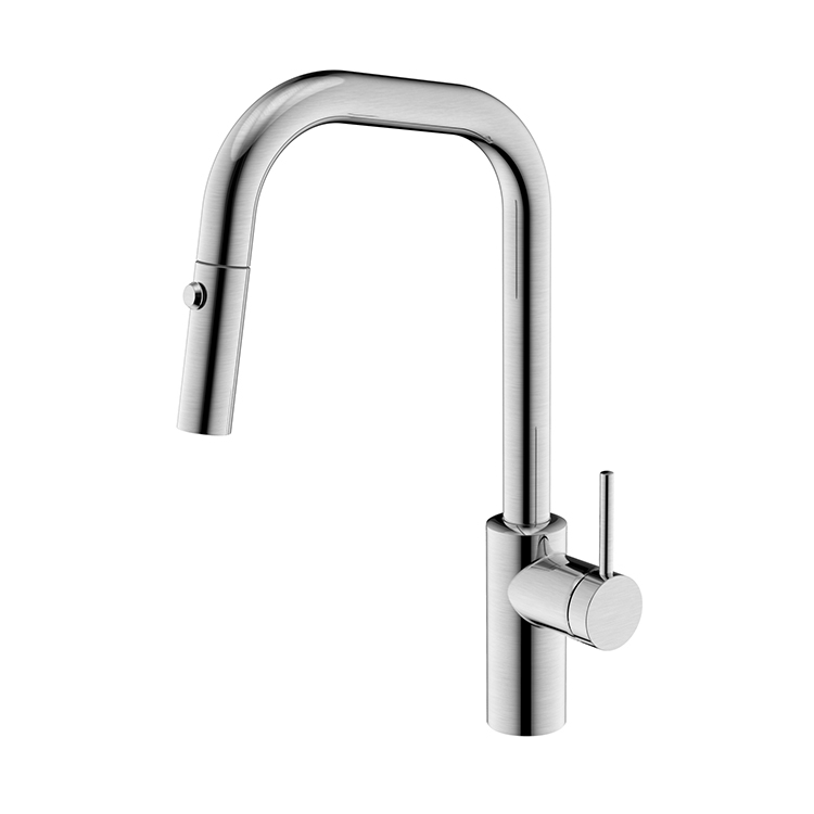 High Quality One Handle Kitchen Faucet 304 Stainless Steel Brushed Mixer Faucet with Pull Down Sprayer