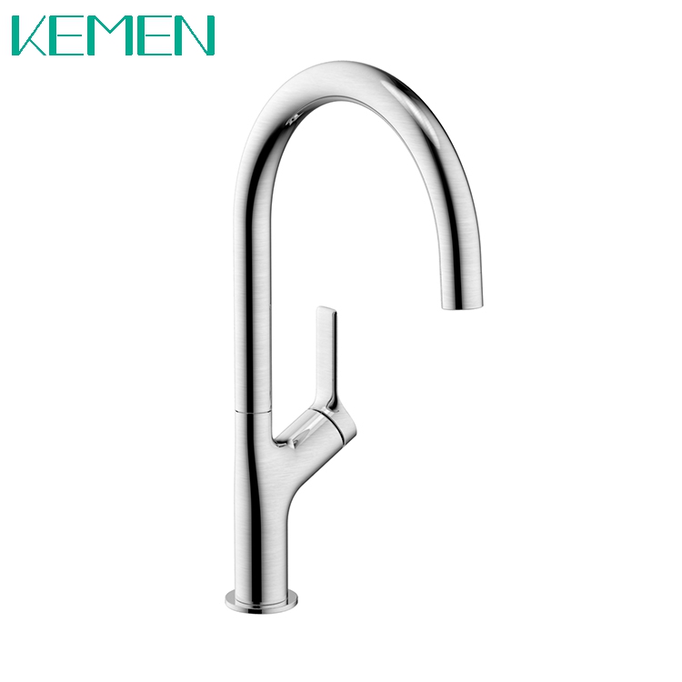China Hot Sale One-handle Brushed Stainless Steel 304 Faucet Tap High Arc Mixer Kitchen Tap Lead-free Kitchen Faucet Mixer