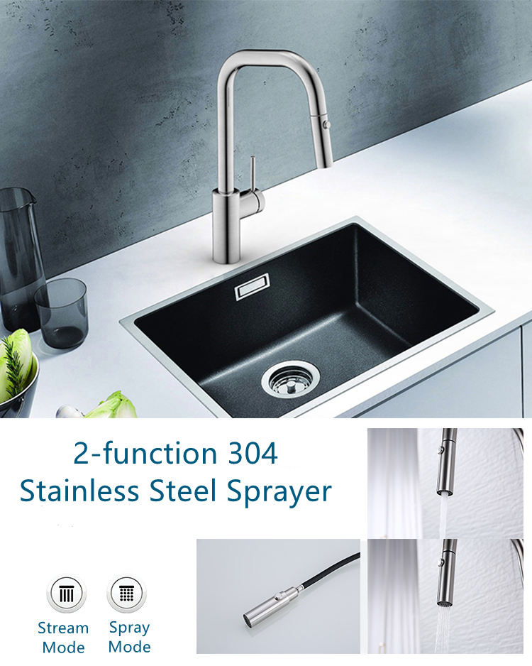 silver kitchen faucet with sprayer