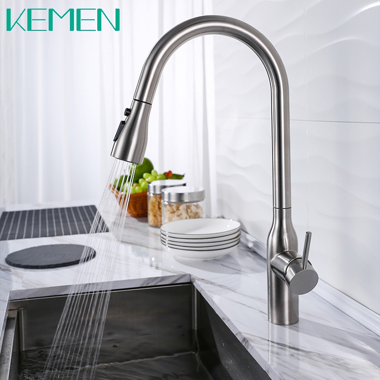360 Rotating Faucet Stainless Steel 304 Kitchen Mixer Tap Brushed Kitchen Faucet With Pull Down Sprayer
