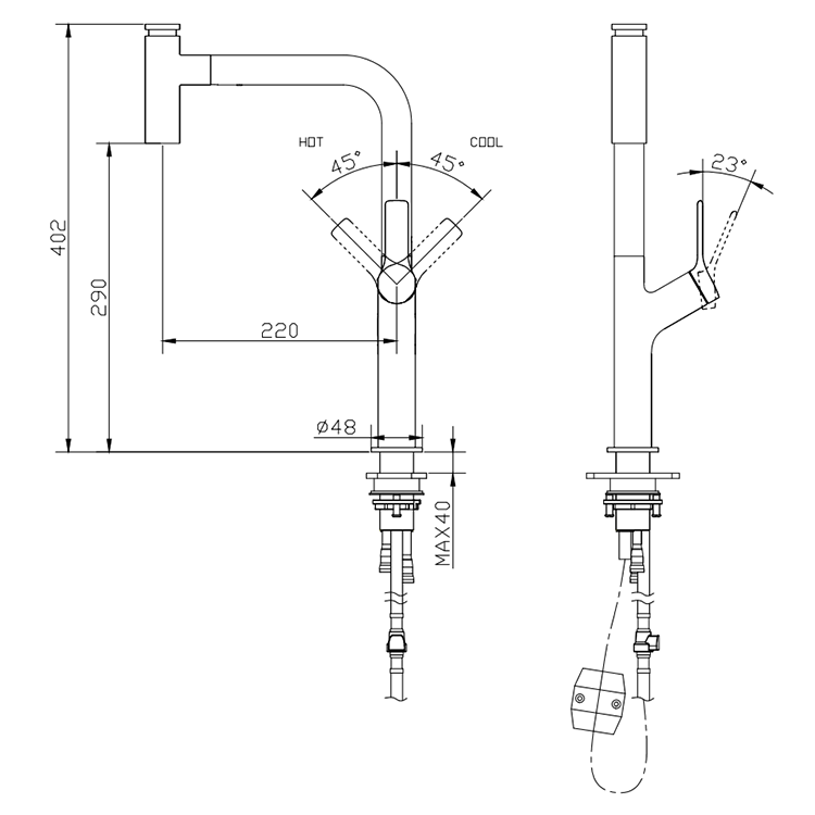 4 hole kitchen faucet pull down spray
