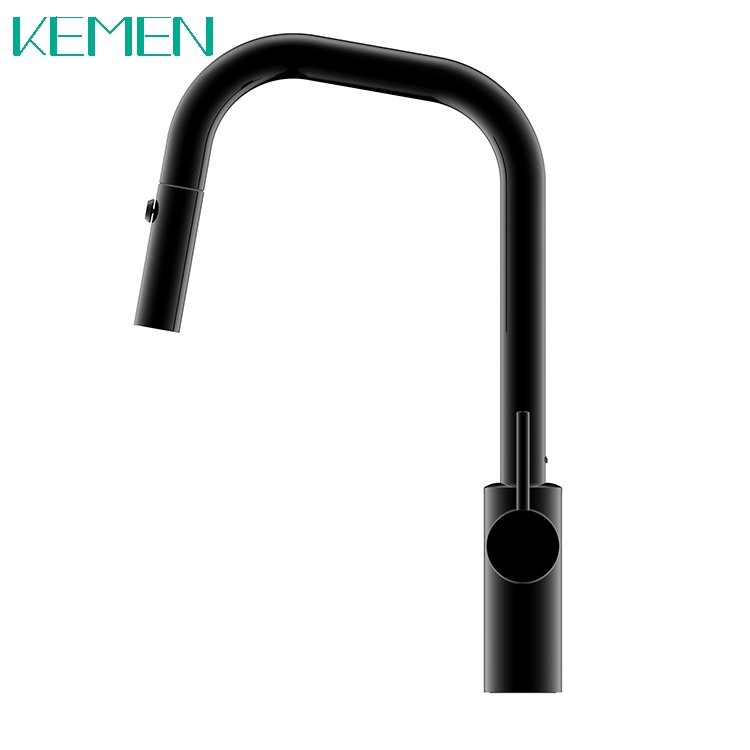 Modern Style 304 Stainless Steel Kitchen Sink Water Tap Black Color Pull Down Kitchen Faucet