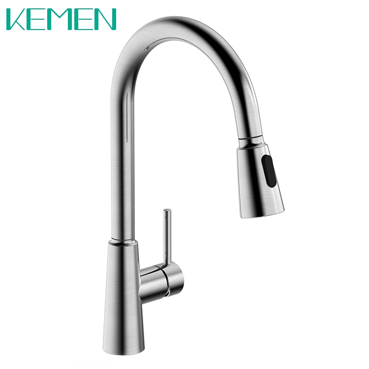 Hot Sale Deck Mounted Faucet Stainless Steel Single Handle Pull Down Mixer Taps Brushed Finishing Kitchen Faucet