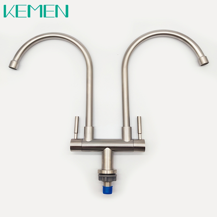 Double Tap 1 in 2 Out Single Cold Water Sink Tap 304 Stainless Steel Kitchen Faucet