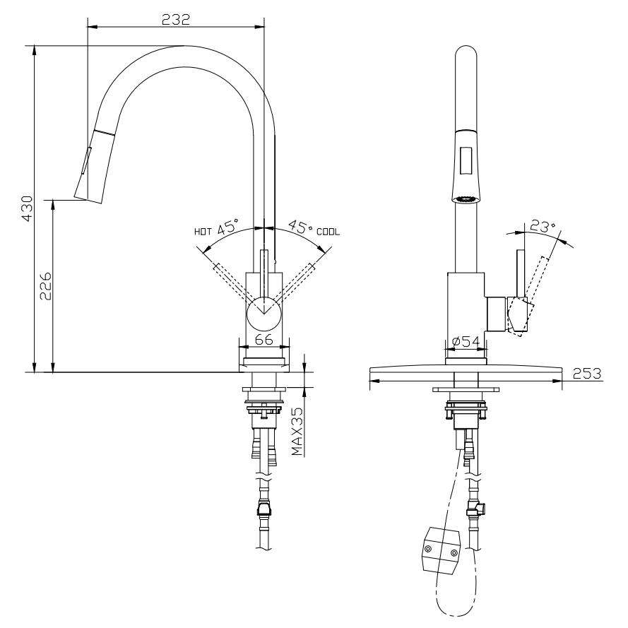 kitchen faucet size chart