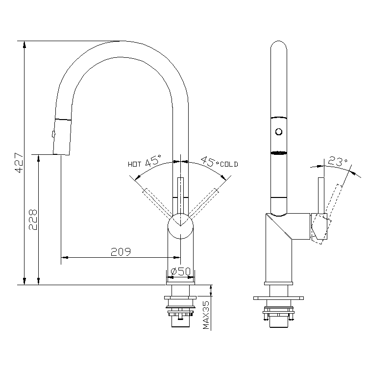 kitchen faucet with separate single handle