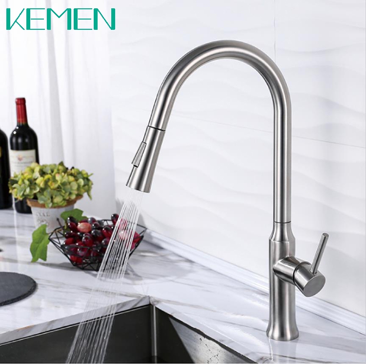 Morden Brushed 304 Stainless Steel Faucet Kitchen Tap 360 Pull Down Sprayer Kitchen Faucet