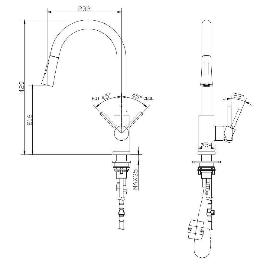 bathroom pull down faucet